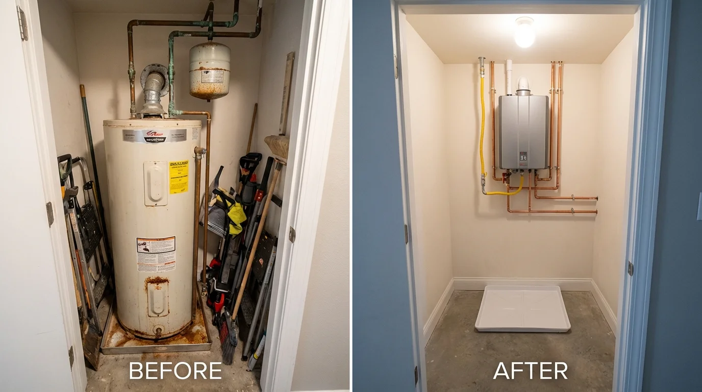 Tank water heater versus wall-mounted tankless unit comparison for Bowling Green, VA homeowners