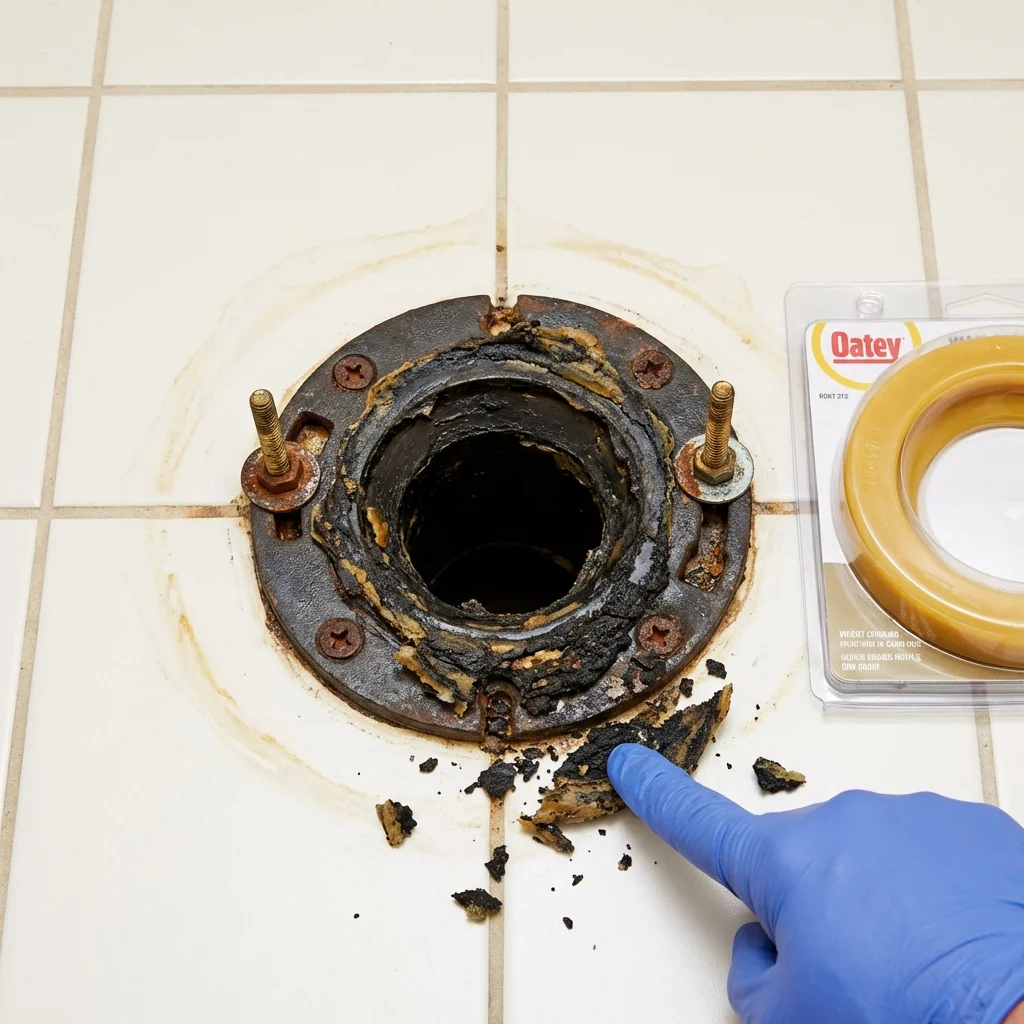 Failed wax ring showing water seepage at the base of a toilet in a Bowling Green, VA home