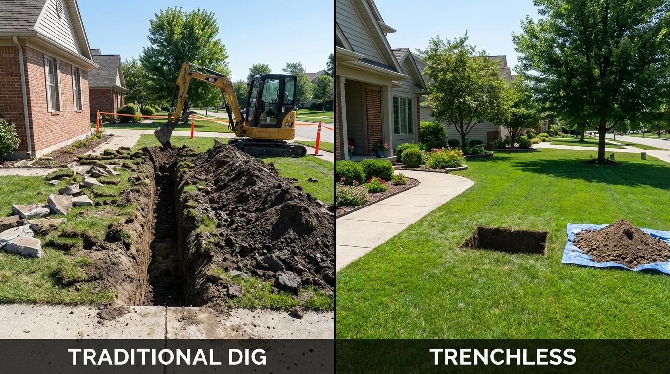 Trenchless sewer repair with minimal yard damage versus traditional excavation in Bowling Green, VA